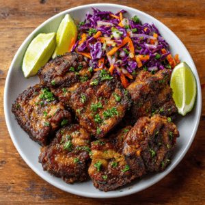 haitian griot Crispy fried pork, Haitian-style. Citrus-marinated and fried golden. Bold and unforgettable.