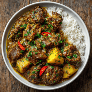 jamaician curry goat Tender goat simmered in aromatic Jamaican curry with potatoes and warm island spices.